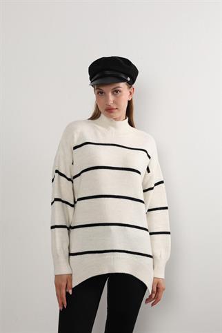 Kadın Bisiklet Yaka Çizgi Detay Triko Kazak