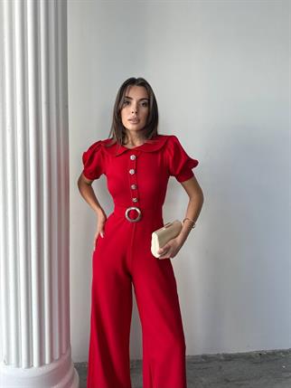 Kadın Tasarım Kemerli Düğme Detaylı Alvin Tulum