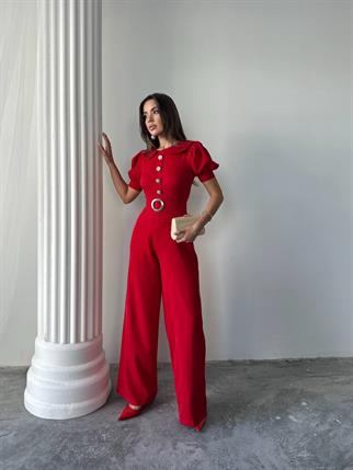 Kadın Tasarım Kemerli Düğme Detaylı Alvin Tulum