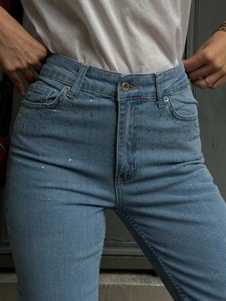 Kadın Yüksek Bel Taş Detay Boot Cut Jean Pantolon