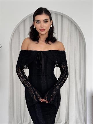 Kallistte Dantel Tasarım Uzun Elbise