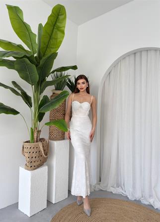 Kalp Yaka Dantel Askılı Juana Elbise