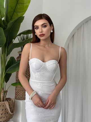 Kalp Yaka Dantel Askılı Juana Elbise