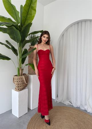 Kalp Yaka Dantel Askılı Juana Elbise