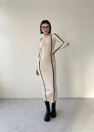 Kamilla Triko Midi Elbise - Krem