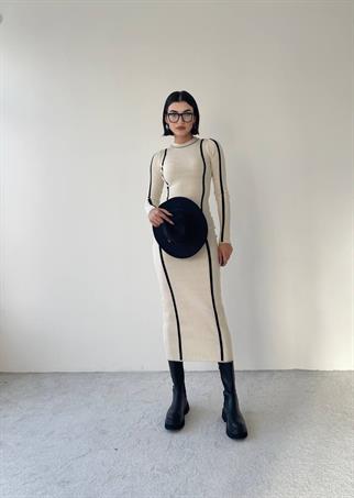 Kamilla Triko Midi Elbise - Krem