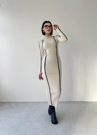 Kamilla Triko Midi Elbise - Krem