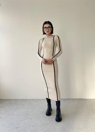 Kamilla Triko Midi Elbise - Krem
