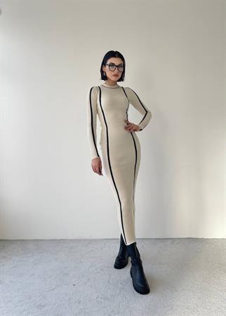 Kamilla Triko Midi Elbise - Krem