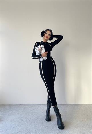 Kamilla Triko Midi Elbise - Siyah