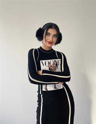 Kamilla Triko Midi Elbise - Siyah