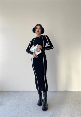 Kamilla Triko Midi Elbise - Siyah