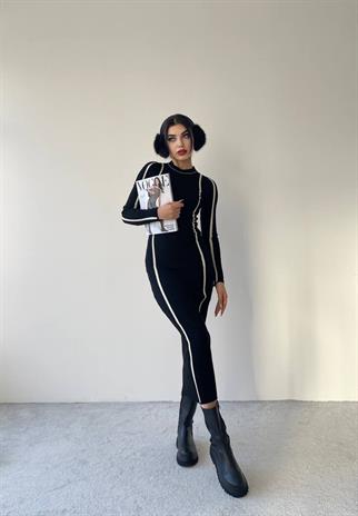 Kamilla Triko Midi Elbise - Siyah