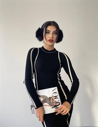 Kamilla Triko Midi Elbise - Siyah