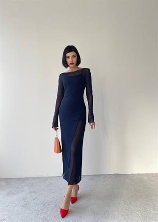 Kely Midi Streç Elbise - Lacivert