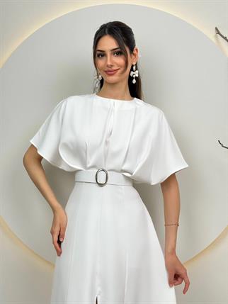 Kemer Detaylı Anjeli Midi Elbise