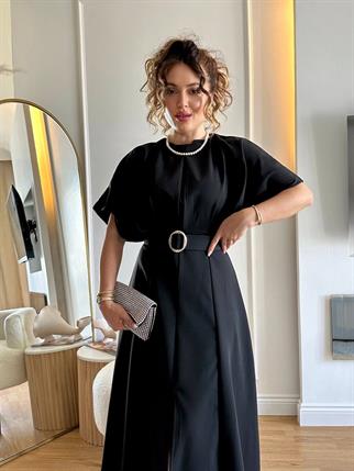 Kemer Detaylı Anjeli Midi Elbise