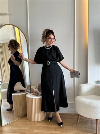 Kemer Detaylı Anjeli Midi Elbise