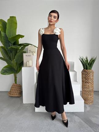 Kiloş Askılı Güllü Atlas Elbise 