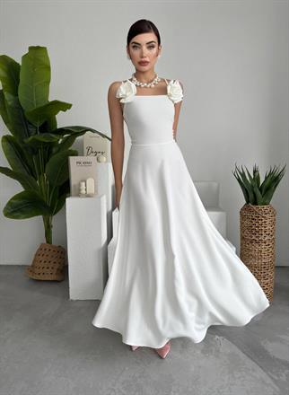 Kiloş Askılı Güllü Atlas Elbise