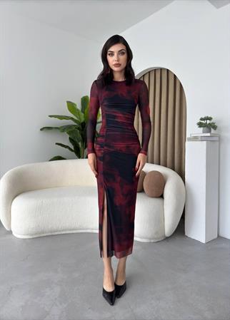 Kolye Streç Yırtmaçlı Elbise