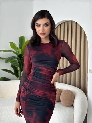 Kolye Streç Yırtmaçlı Elbise