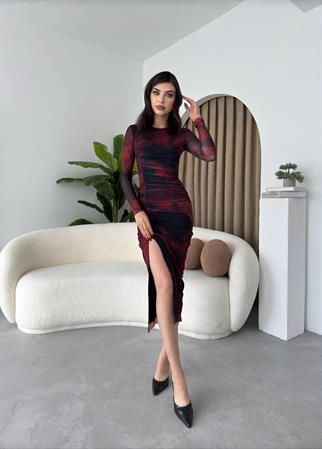 Kolye Streç Yırtmaçlı Elbise