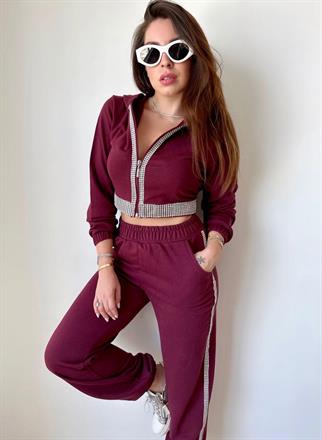 Krista Crop Fermuarlı Takım - Bordo