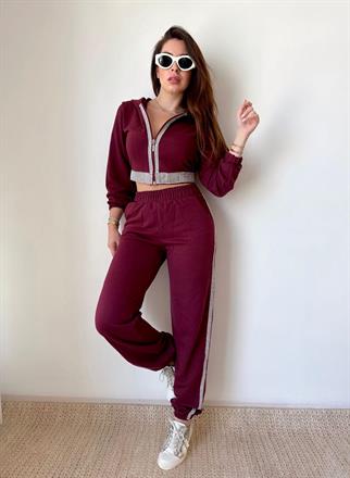 Krista Crop Fermuarlı Takım - Bordo