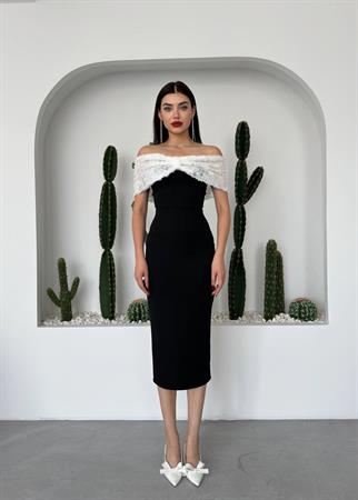 Kurdele Güpür Detay Midi Elbise