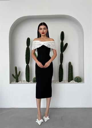 Kurdele Güpür Detay Midi Elbise