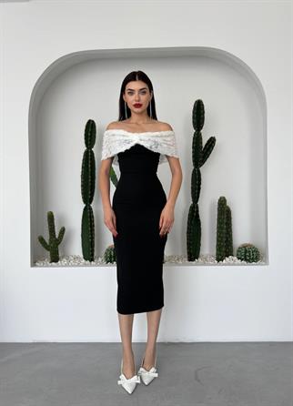 Kurdele Güpür Detay Midi Elbise