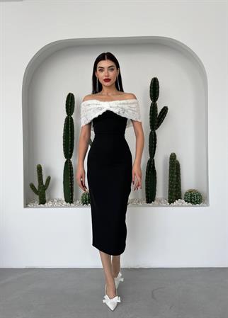 Kurdele Güpür Detay Midi Elbise