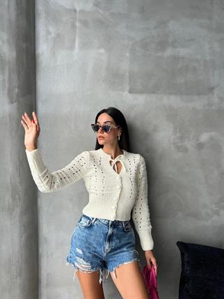 Lana Triko Hırka - Beyaz