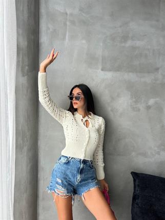 Lana Triko Hırka - Beyaz