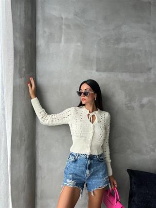 Lana Triko Hırka - Beyaz