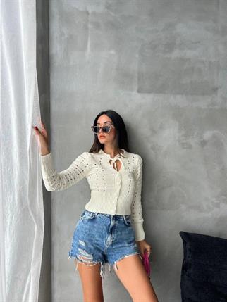 Lana Triko Hırka - Beyaz