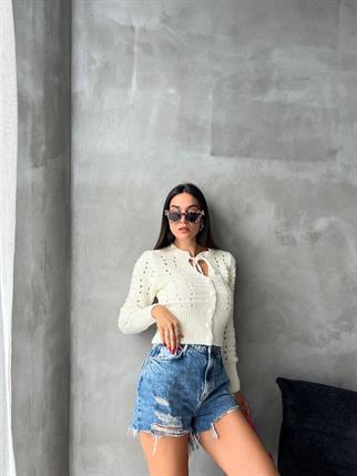 Lana Triko Hırka - Beyaz