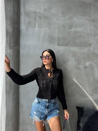 Lana Triko Hırka - Siyah