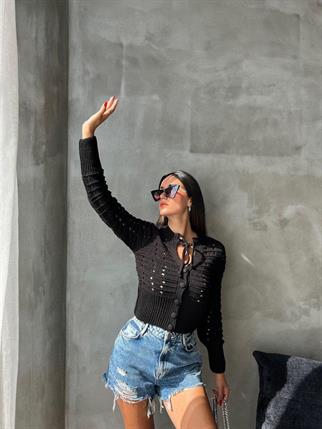 Lana Triko Hırka - Siyah