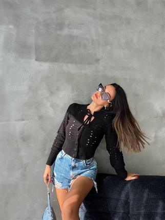 Lana Triko Hırka - Siyah