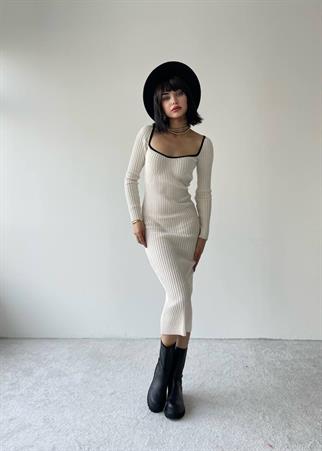 Layla Triko Elbise - Bej