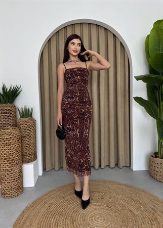Leopar Askılı Elbise