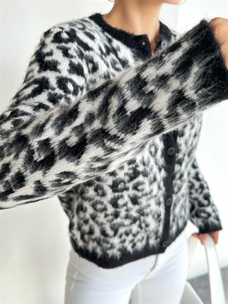Leopar Desen Düğmeli Kadın Triko Yelek