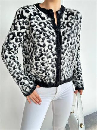 Leopar Desen Düğmeli Kadın Triko Yelek
