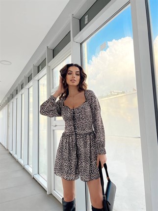 LEOPAR SATEN ELBİSE