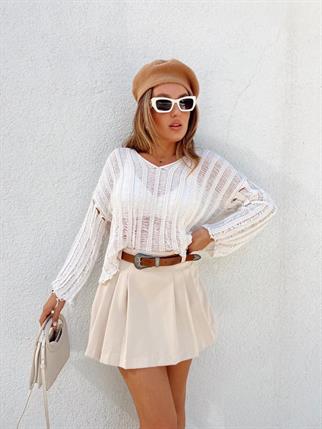 Lipa Yırtık Detay Üst - Beyaz