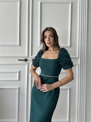 Lisa İnci Detay Midi Elbise