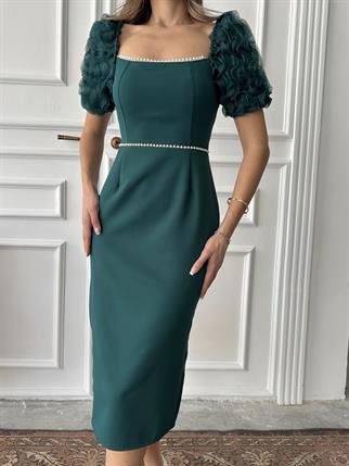 Lisa İnci Detay Midi Elbise