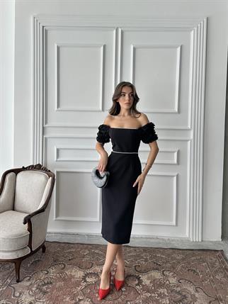 Lisa İnci Detay Midi Elbise